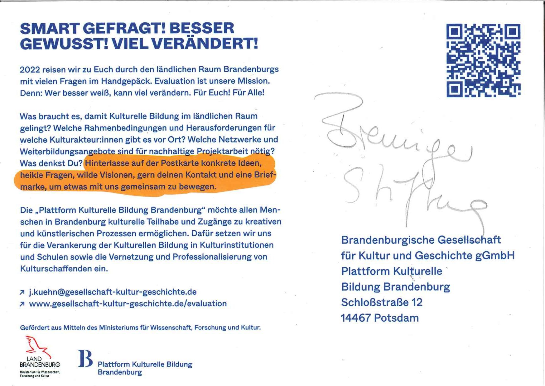 Postkartenrückseite, Helga Breuninger Stiftung